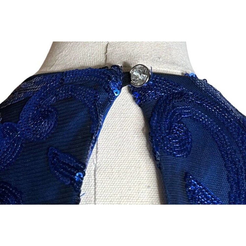 Vtg 90s Tawny Blue Sequin black Sheer Long Formal Cocktail Dress Sleeveless Sz L - Picture 8 of 11